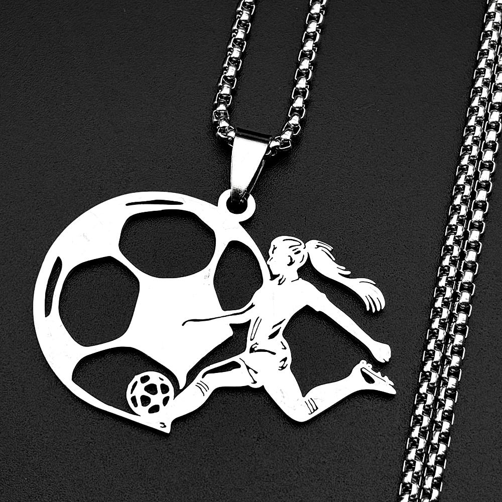 Football Player Shoots Soccer Chain For Women Men Stainless Steel Silver Color Football Theme Hiphop Necklace Jewelry Gifts