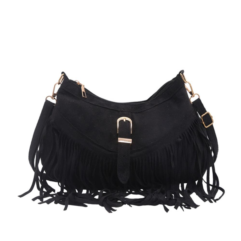 Bohemian Style Suede Shoulder Bag Retro Ethnic Style Handbag Fashion Tassel Crossbody Bag  Travel