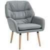 Living Room Armchair, Double Padded, Faux Leather, Wooden Legs, 68 X 74 X 89 Cm, Grey