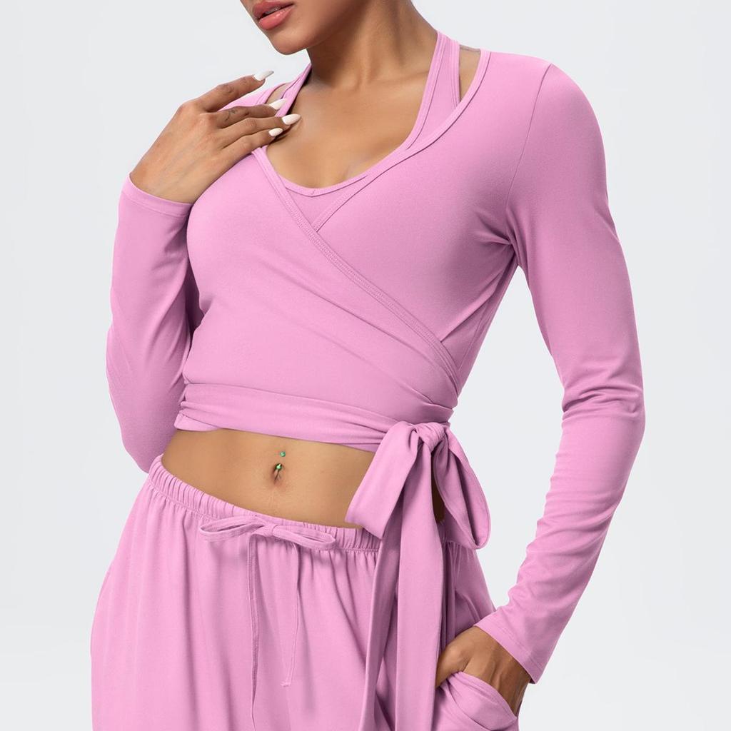 Brushed Long Sleeve One-Piece Tie-Up Yoga Wear for Outdoor Sports