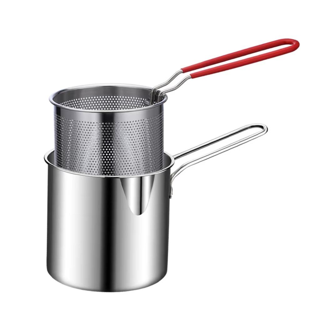 Stainless Steel Deep Frying Pot Detachable Handle Milk Warmer Pot Tempura Fryer Pan  French Fries