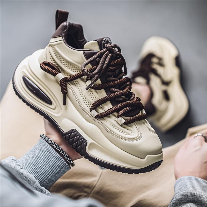 Autumn Winter Men's Thick-soled Heightening Student Leather Casual Sports Shoes Versatile Air-cushion Shoes