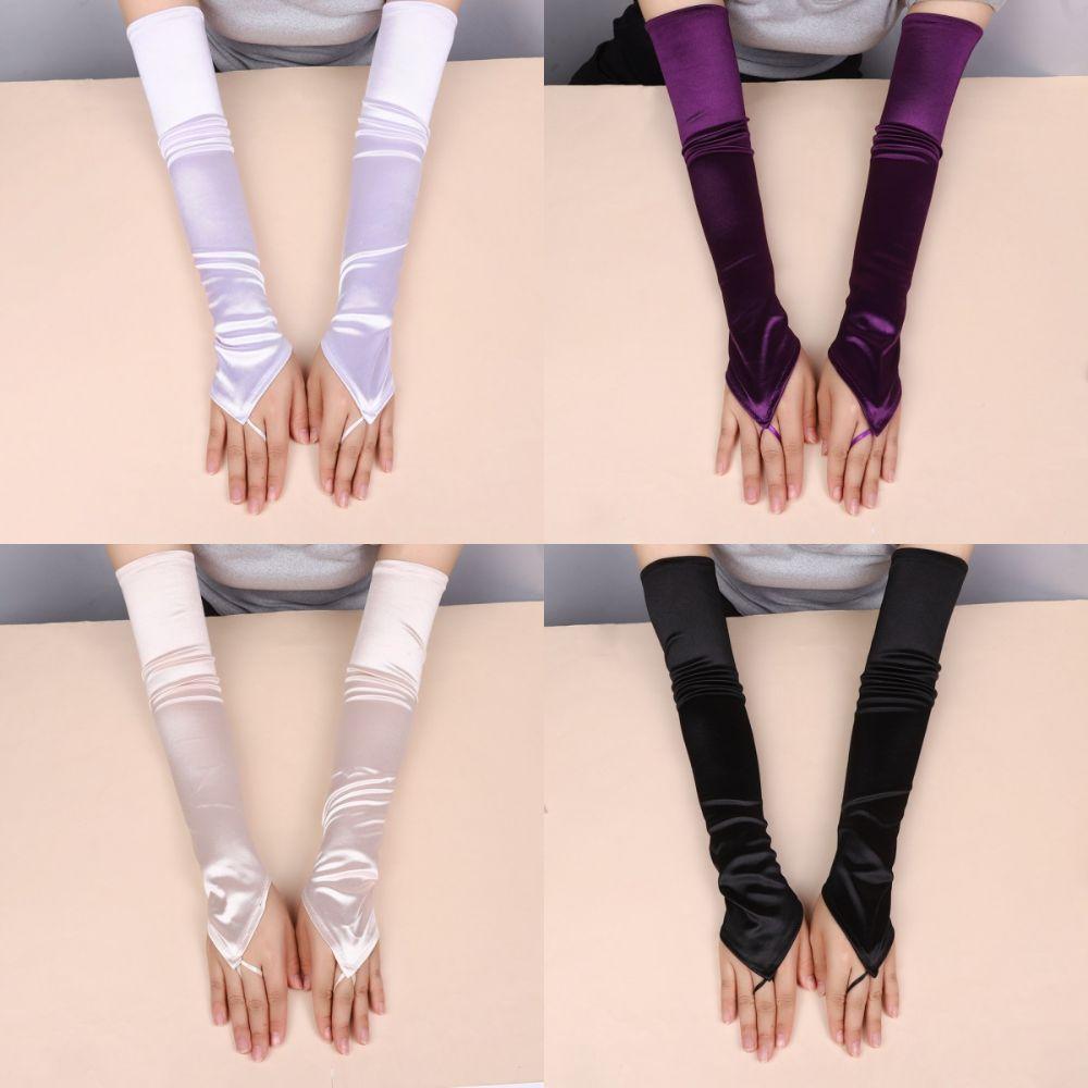 Satin Hook Finger Gloves Solid  Retro Long Fingerless Gloves New Women Gloves  Wedding Bride