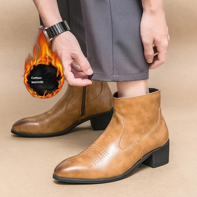 

New Men Boots Black Brown Side Zipper European Pointed Print Business Chelsea Boots Luxury Social Men Boots Size 38-46 46