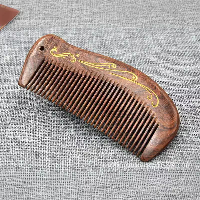 Exquisite Phoenix Style Black Gold Sandalwood Comb: Anti-static Massage, 13cm Portable Wooden Gift.