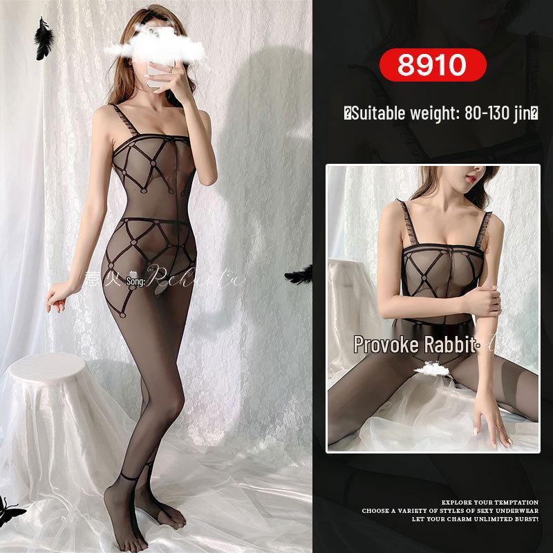 Seductive Rabbit Silk Bondage Lingerie Set: Open Crotch, Tearable Bodysuit with Garter and Stockings