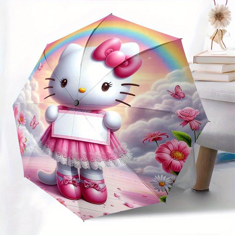 Hello Kitty,Rainbow Automatic Folding Umbrella-Simple 8-Rib Design, Bright Cartoon Pattern, Durable Iron Frame, Suitable For Travel, Outdoor