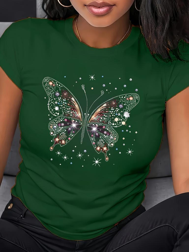 New Butterfly Print T-Shirt Women Printed European Style Short Sleeve Round Neck Tops Oversized T Shirt Summer Women Clothing
