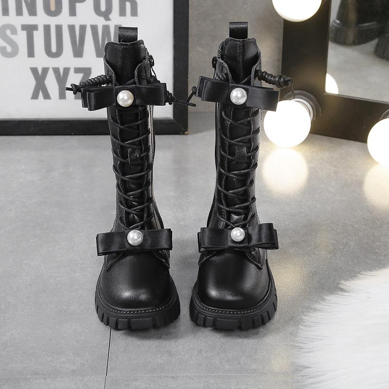 Girls Leather Boots Medium and High Boots Autumn and Winter New Children's Boots Knight Boots Fashion Baby Leather Boots
