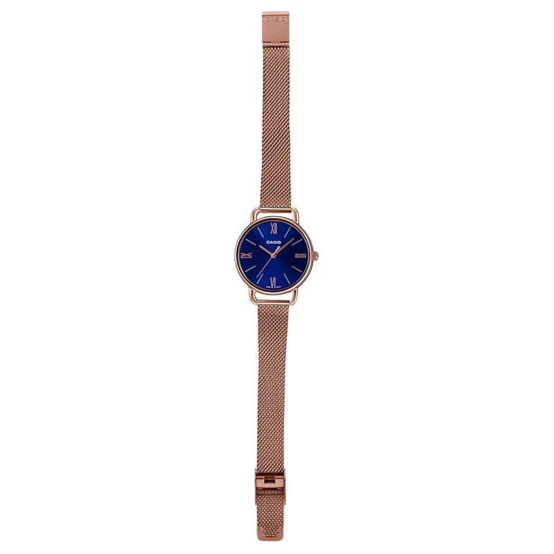 Casio women's watch, fashionable and simple, quartz movement, stainless steel strap, Japanese and Korean watch, women's watch, blue LTP-E414MPG-2ADF