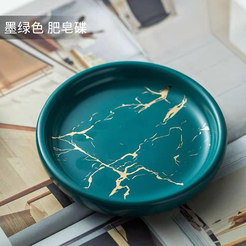 Creative Gilded Marbled Ceramic Soap Dish Toilet Storage Tray Luxury Round Ceramic Soap Dish Bathroom Accessories Sponge Holder