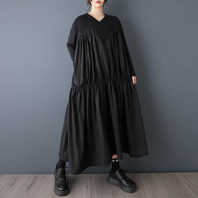 Long Sleeve Plus Size Cotton Black Vintage New In Dresses for Women Spring Autumn Casual Loose Dress