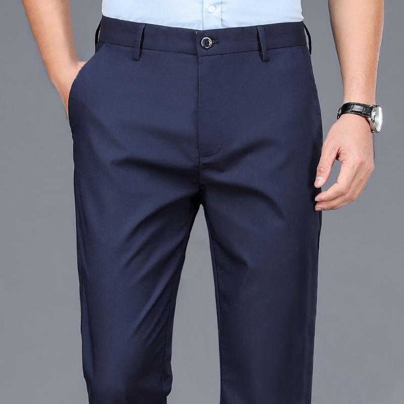 Men's Autumn/Winter Elastic Non-Iron Business Casual Thickened Trousers - Loose Straight Fit