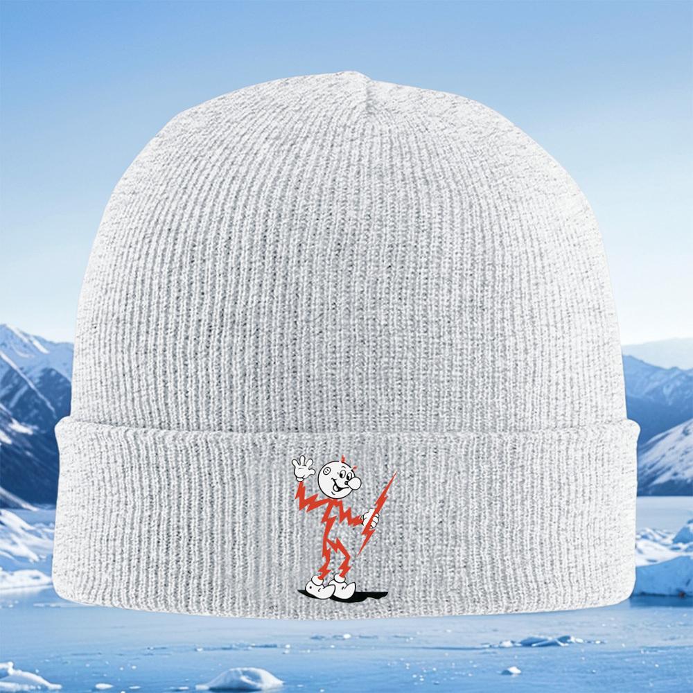 Cartoon Man Holding Lightning Bolt Men Women Unisex Knitted Hat Beanie Pullover Cap Winter Thermal Warm Christmas Outdoor Cyclin
