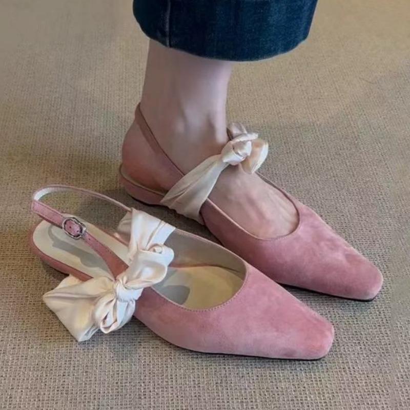 Bow Women Heeled Sandals Square Toe Shoes Woman Slippers Slingback 2025 Summer Elegant Dress Shallow Sandalias De Mujer