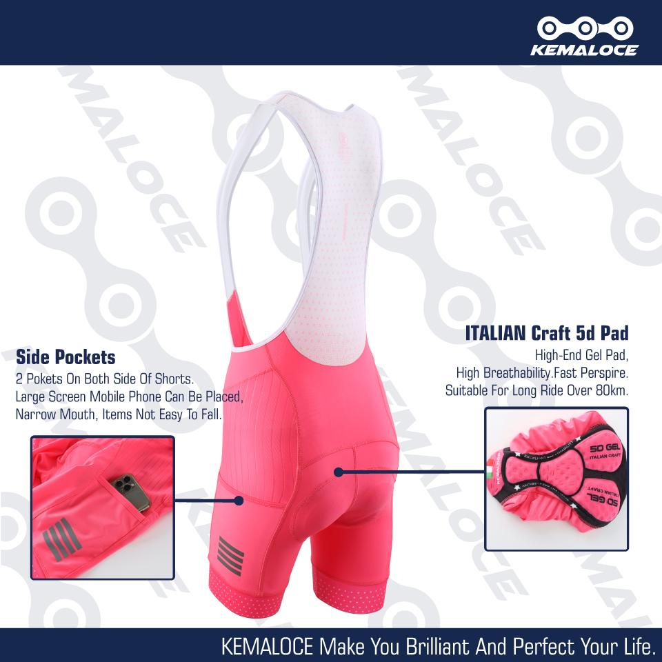 KEMALOCE Radsport-Trägershorts für Damen, Pink und Schwarz, Größe M-XL, schnell trocknende Damen-Fahrradshorts