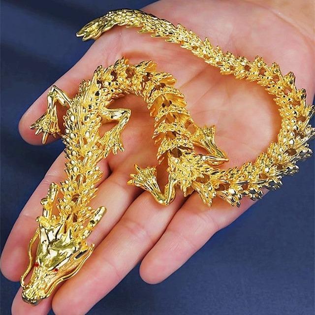 

3D Dragon Statue Moveable Joints Ancient Copper Desktop Office Ornament 15/20/23cm Lucky Home Decoration Gift 15cm золотистый