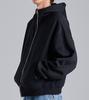 Button Seoul Two-Way Minimal High-Neck Cotton Zip-Up Hoodie (Black)