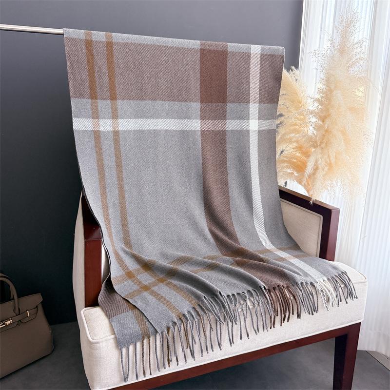Sweet college style plaid, warm in autumn and winter, cold scarf shawl, commuter versatile couple tassel imitation cashmere scarf