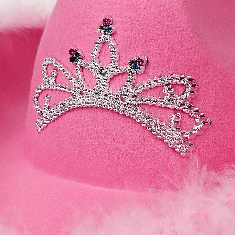 Western Cowboy Caps Pink Cowgirl Hat for Women Girl Tiara Cowgirl Hat Holiday Costume Party Hat Feather Edge Fedora Cap