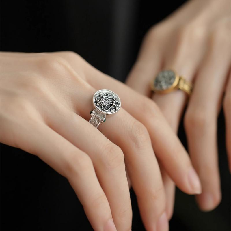 Retro Stijl Zakiram Tang Graspatroon Ring voor Mannen en Vrouwen, Modieuze en Veelzijdige Ring