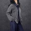 Premium sense loose casual fake two-piece denim splicing knitted cardigan women's clothing autumn and winter new sweater jacket
