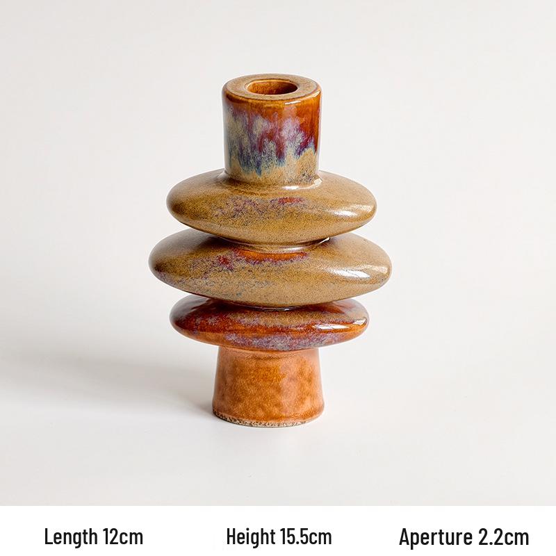 Guilong Wabi-Sabi Retro Ceramic Candlestick & Incense Burner Ornament