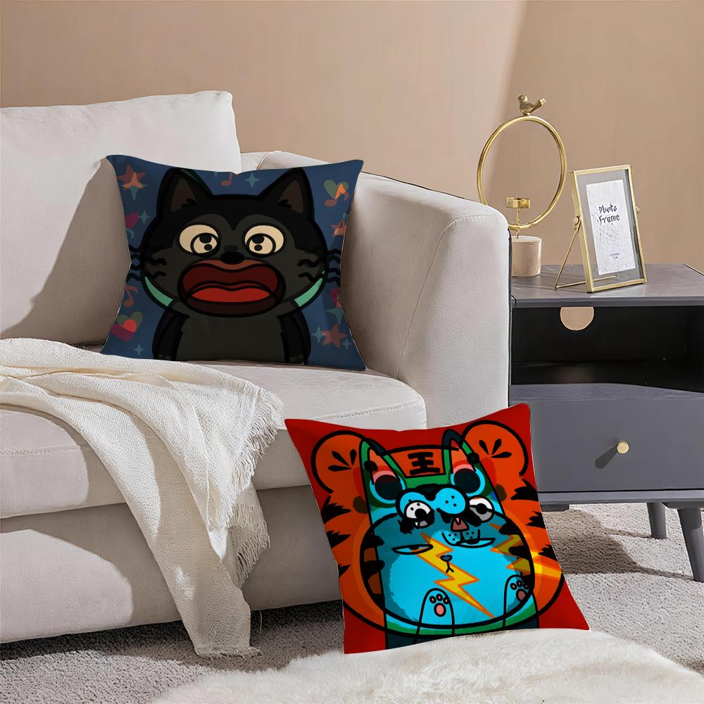 Surprised Cat Funny Party Pattern Pillow Case Double-Sided Plush Sofa Cushion Covers Organic Breathable Invisible Zipper