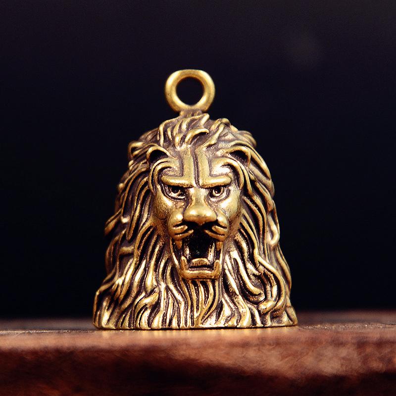 Lucky Brass Handicraft Lion Head Bell Key Car Button Wind Bell Sect Bronze Bell Creative Gift Fengshui Home Pendant