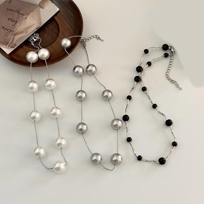 Unique Imitated Pearls Neckchains Stylish Clavicle Chain Adornment Beaded Necklace Party Neck Jewelry for Women Girls