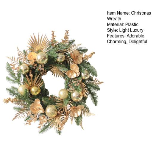 20" Christmas Wreath for Front Door Artificial Wreath with Ball Ornaments Golden Flowers Leaves