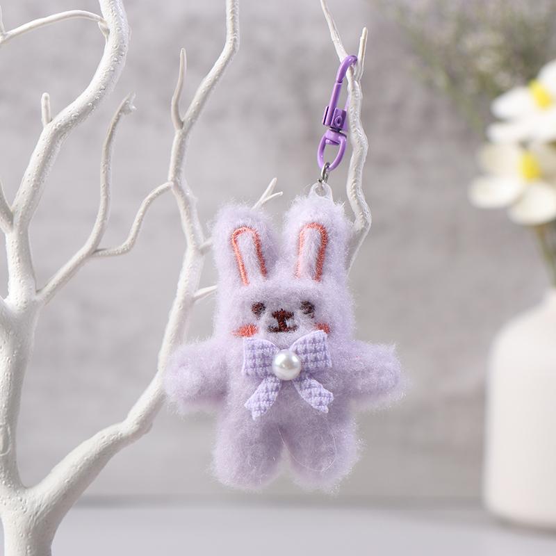 Bowknot Rabbit Plush Pendant Cartoon Bunny Keychain Soft Stuffed Doll Car Key Ring Backpack Bag Decor