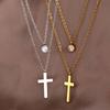 Stainless Steel Gold Color Cross Pendant Necklaces For Women Fashion Metal Double-layer Chain Necklace Jewelry Gift