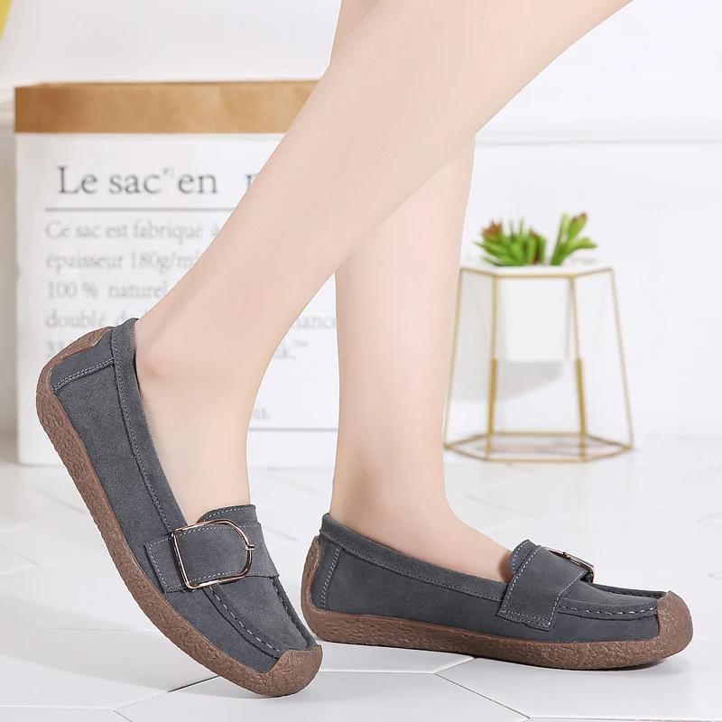 Autumn Comfortable Moccasins Loafers Ladies Soft Non-Slip Bean Walking Shoes British Style Fashion Cow Suede Casual Shoes Women