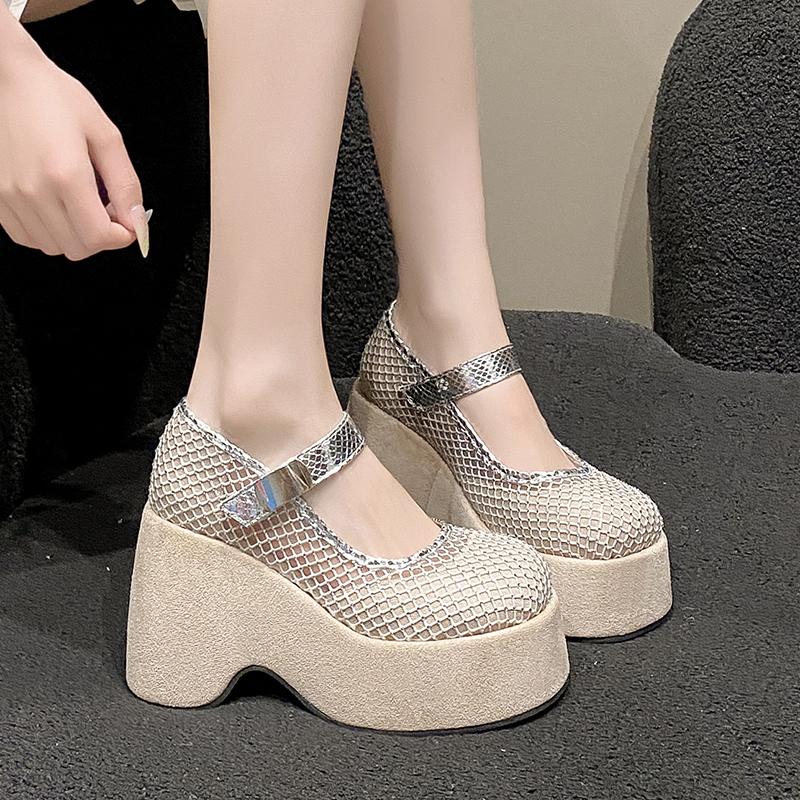 Fashion 11CM Hollow Breathable Chunky Heels Slippers Platform Wedges Sandals Summer Block High Heels for Women Shoes Loafers Sandalias