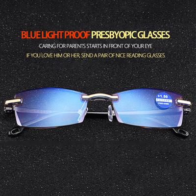 TR90 Anti Blue Light Blocking Rimless Reading Glasses Women Men Square Frameless Presbyopic Glasses Diopters +1.0 1.5 2 2.5 4.0