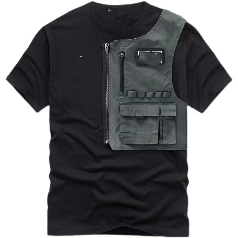 Men's Korean Style Trendy Sweatshirt: Autumn/Winter Long-Sleeve Round Neck Two-Piece Tactical Workwear Top.