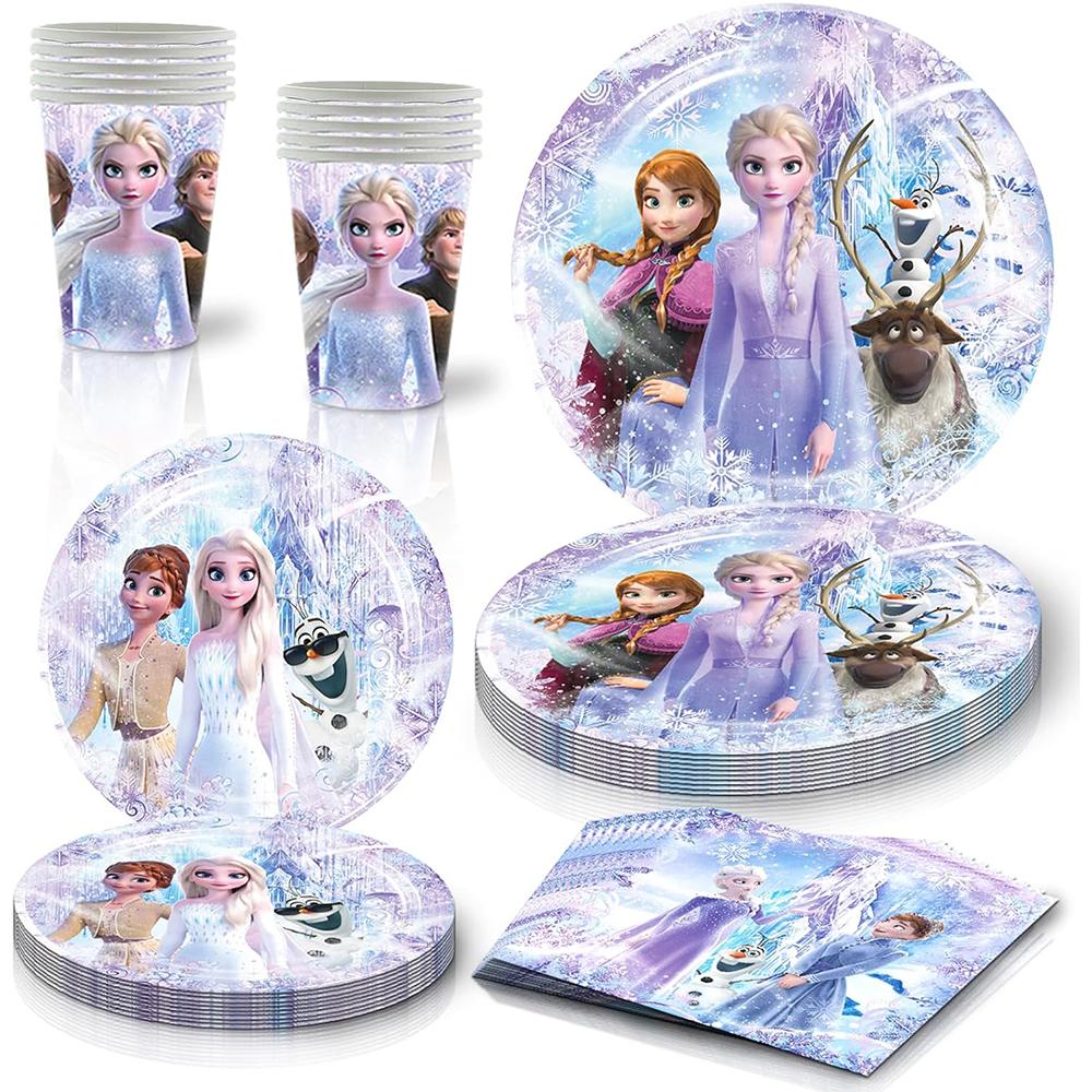 51pcs Frozen Party Tableware Set Includes Plates Napkins Paper Cups Tablecover