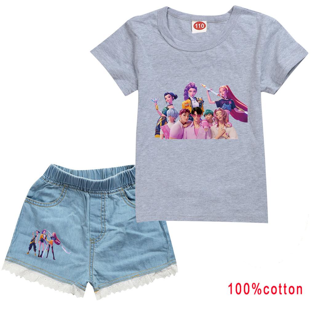 Kinder Mädchen Anime Cartoon Super Star Rumi Zoey Mira POP Sängerin Druck Baumwolle Kurzarm T-Shirt Jeans Shorts Kleidung Set