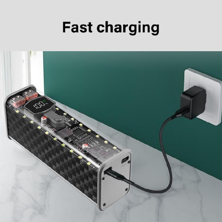 LED Illuminateds 45WPD Fast Charge Battery Case 8x18650 Holder Transparents ABS No Soldering