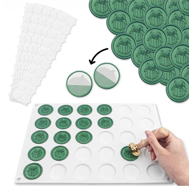 Wachssiegel-Formset, Silikonmatte für Wachssiegelstempel, 100 Stück doppelseitige Klebe-Wachssiegel-Aufkleber
