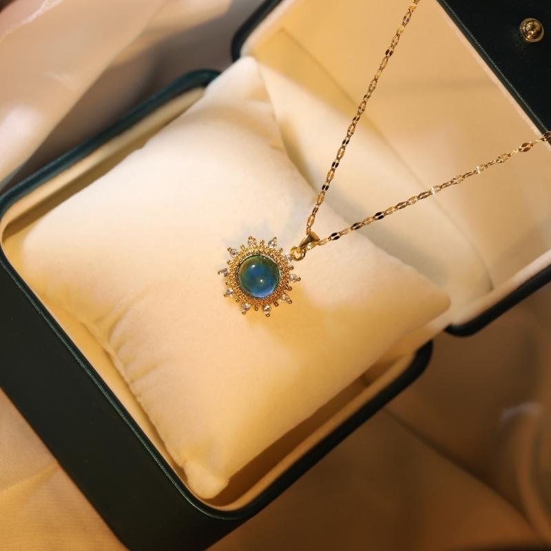 Collier Pendentif Tournesol Antique Changeant de Couleur Collier Ras du Cou Chaîne Vintage Bijoux de Mode Collier Pierre d'Humeur