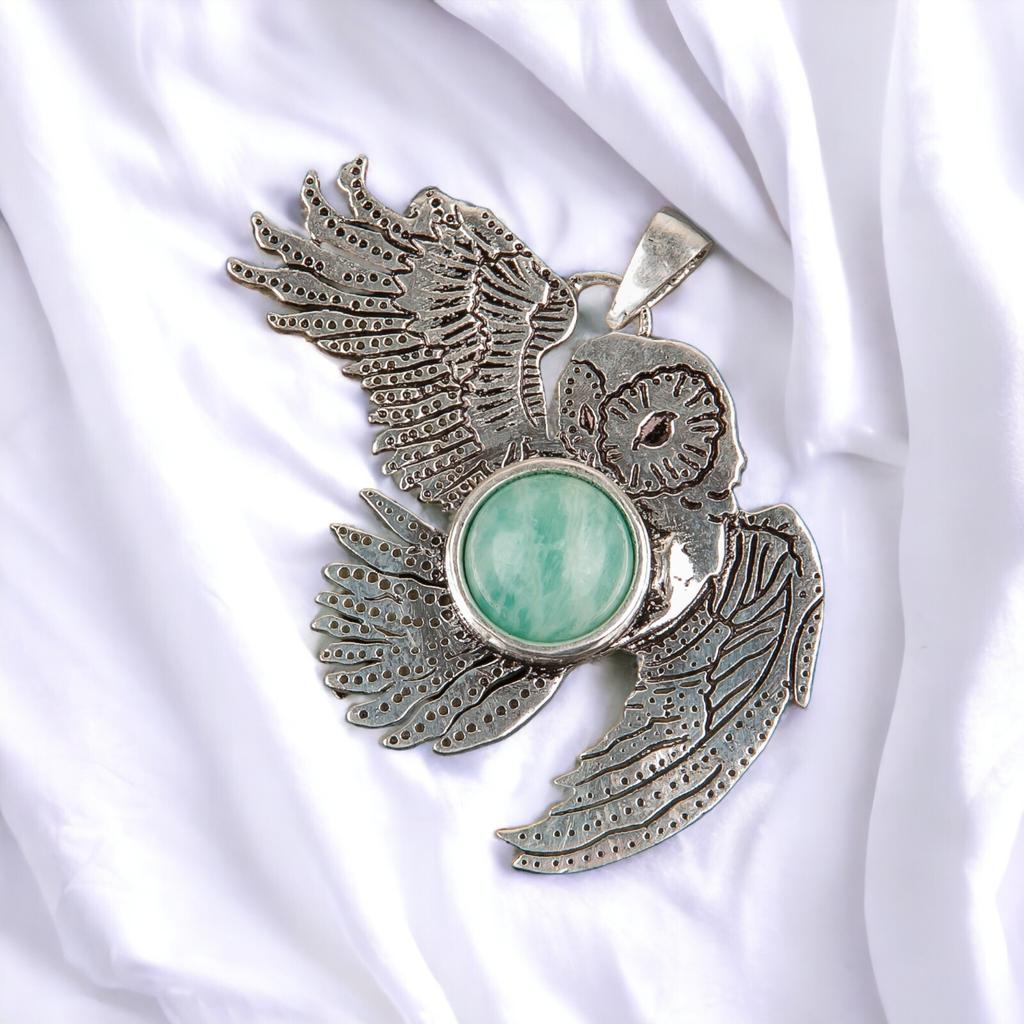 925 Sterling Silver Multi Gemstone Owl Designer Good Luck Jewelry Pendant 1.3" CP-16