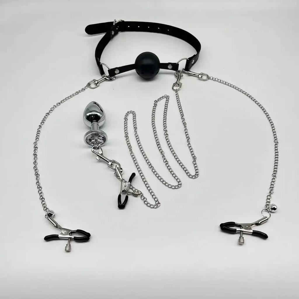 Mouth Gag Nipple Clamp Clitoris Clip Anal Butt Plug Adjustable SM Sex Toy Breast Clip Clit Stimulator No Vibrator