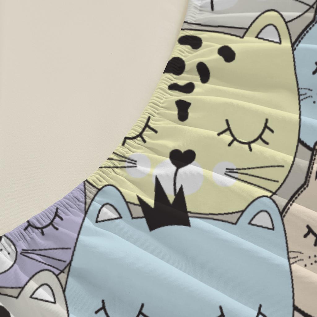 3pcs Fitted Sheet Set Colorful Cats Pattern Print Design  Durable Bed Sheet With Pillowcases For Bedroom Decor