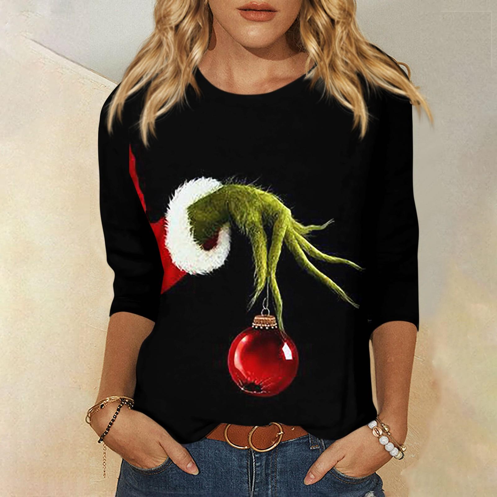 Женская модная повседневная свободная футболка с круглым вырезом и рукавами 3/4 с принтом — фото 10