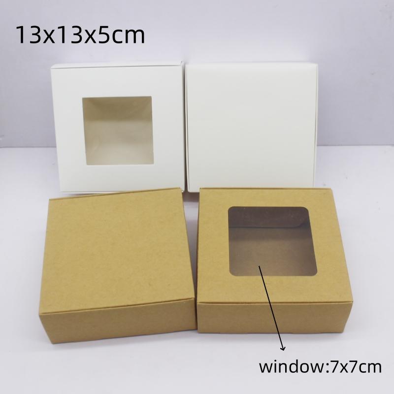 10 buc. ambalaje pentru cadou DIY cu fereastră albă/hârtie kraft de dimensiuni mari Cutie cadou de Crăciun ambalare pentru tort nunta adunare de familie m