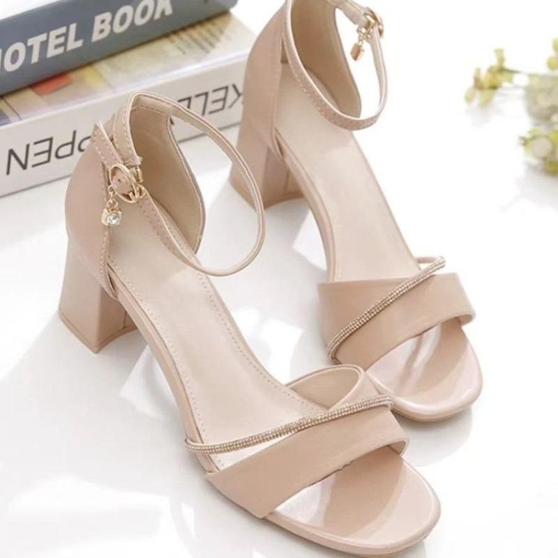 High Heeled Sandals Women 2025 Summer New High-End Rhinestone Fairy Comfortable Word With Thick Heel Women Roman Sandals