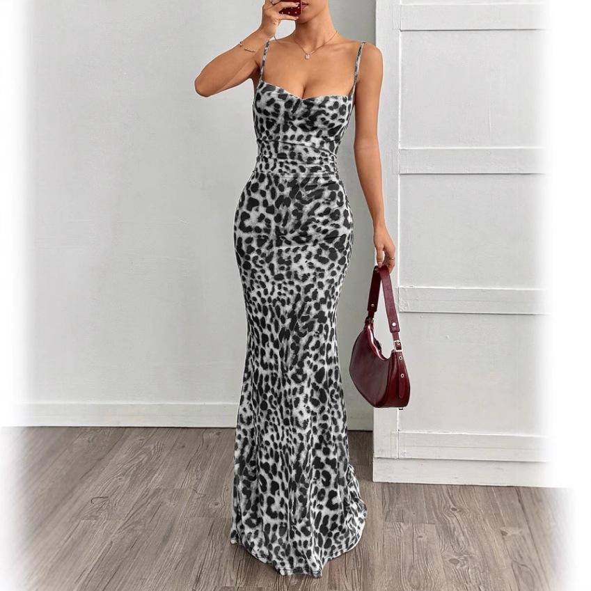 New Women's Clothing, Elegant and Slim Leopard Print Sleeveless Light Suspender Dress