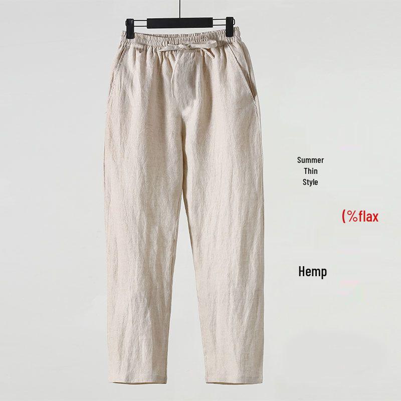 Men's Summer Cotton Linen Loose-Fit Casual Pants, Plus Size, Straight Leg, Chinese Style